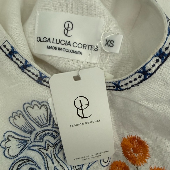 Olga Lucia Cortes White Sleeveless Floral Embroidered Maxi Dress NWT Size XS - Picture 9 of 9